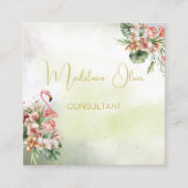 Carte De Visite Carré Flamant rose Botanique tropicale Moderne Floriste (Devant)