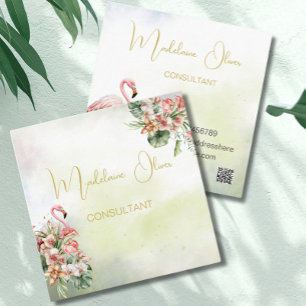 Carte De Visite Carré Flamant rose Botanique tropicale Moderne Floriste 
