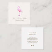 Carte De Visite Carré Flamant rose d'aquarelle rose simple (Devant / Derrière)