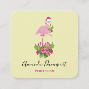 Carte De Visite Carré Flamant rose rose à Santa Hat Noël Whimsical