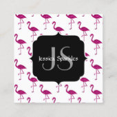 Carte De Visite Carré Flamingo pétillant rose motif Monogramme (Dos)