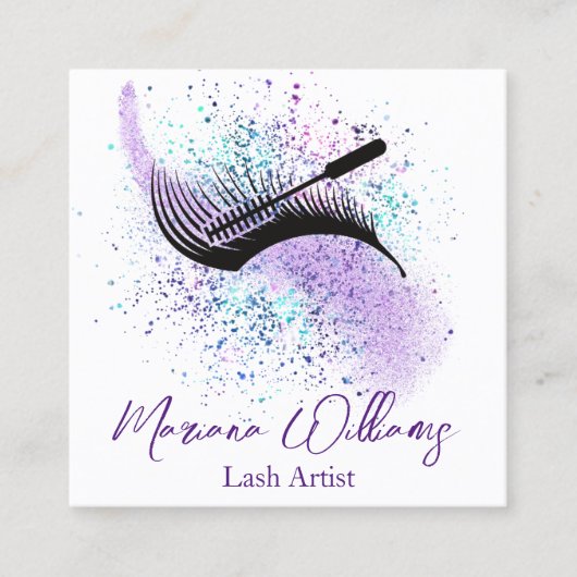 Carte De Visite Carré flash violet moderne artiste qr code chic (Devant)