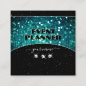 Carte De Visite Carré Flashy Black Turquoise Sparkling Parties scintilla (Devant)