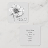 Carte De Visite Carré Fleur d'anémone blanc Gris noir Botanique (Devant / Derrière)