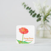 Carte De Visite Carré Fleur d'aquarelle orange Zinnia (Debout devant)