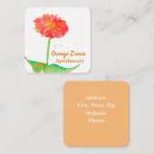 Carte De Visite Carré Fleur d'aquarelle orange Zinnia (Devant / Derrière)