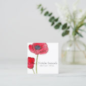 Carte De Visite Carré Fleur d'aquarelle rouge (Debout devant)
