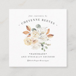 Carte De Visite Carré Fleur d'automne rustique Logo aquarelle