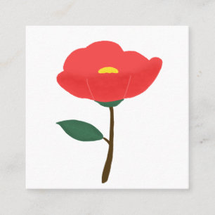 Carte De Visite Carré Fleur de Camélia Rouge Cadeau Botanique