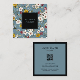 Carte De Visite Carré Fleur de fleuriste moderne tendance bleu jaune rou