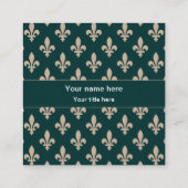 Carte De Visite Carré Fleur de Lis Motif, Français, Royal, Crème, Vert (Dos)