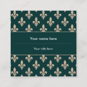 Carte De Visite Carré Fleur de Lis Motif, Français, Royal, Crème, Vert (Dos)