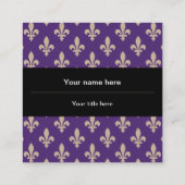 Carte De Visite Carré Fleur de Lis Motif, Français, Royal, Crème, Violet (Dos)