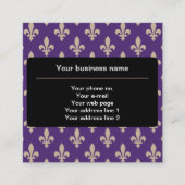 Carte De Visite Carré Fleur de Lis Motif, Français, Royal, Crème, Violet (Devant)