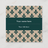 Carte De Visite Carré Fleur de Lis Motif, Français, Royal, Vert (Dos)