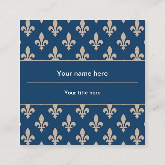Carte De Visite Carré Fleur de Lis Motif, française, royale, crème, bleu (Dos)
