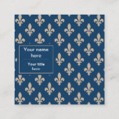 Carte De Visite Carré Fleur de Lis Motif, française, royale, crème, bleu (Dos)