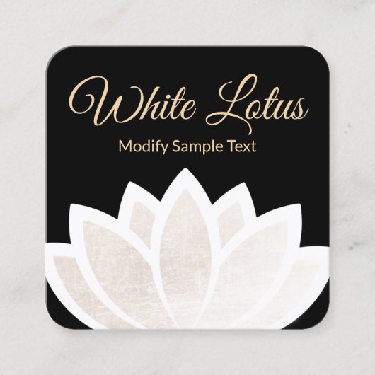 Carte De Visite Carré Fleur de Lotus blanc Carré noir Yoga (Devant)