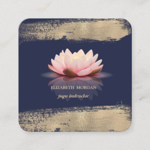 Carte De Visite Carré Fleur de Lotus Élégante Coup de Pinceau Faux Or