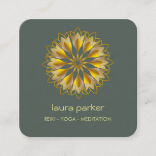 Carte De Visite Carré Fleur de lotus verte dorée Yoga Méditation holisti