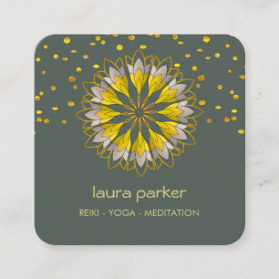 Carte De Visite Carré Fleur de lotus verte dorée Yoga Méditation holisti
