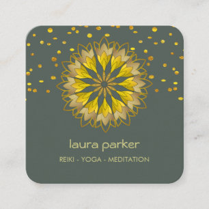 Carte De Visite Carré Fleur de lotus verte dorée Yoga Méditation holisti