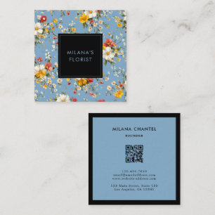 Carte De Visite Carré Fleur de marguerite moderne tendance Bleu Jaune Ro