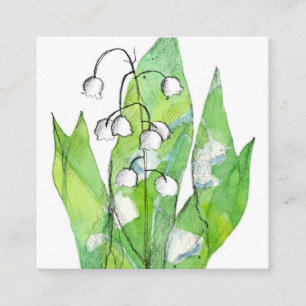 Carte De Visite Carré Fleur de muguet aquarelle verte