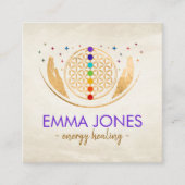 Carte De Visite Carré Fleur de vie, mains de guérison, chakras (Devant)