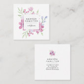 Carte De Visite Carré Fleur et feuille d'aquarelle moderne classique (Devant / Derrière)