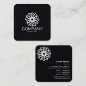 Carte De Visite Carré Fleur géométrique 03 - Noir (Devant / Derrière)