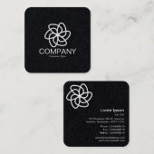 Carte De Visite Carré Fleur géométrique 04 - Noir (Devant / Derrière)