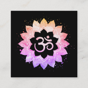 Carte De Visite Carré ~* Fleur Lotus Mandala Om Aum. Symbole