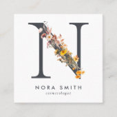 Carte De Visite Carré Fleur sauvage Boho Initial N QR Code (Devant)