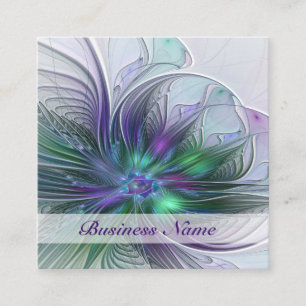 Carte De Visite Carré Fleur verte abstraite moderne fractale violette
