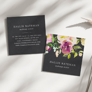 Carte De Visite Carré Fleur vive   Aquarelle moderne Floral Noir