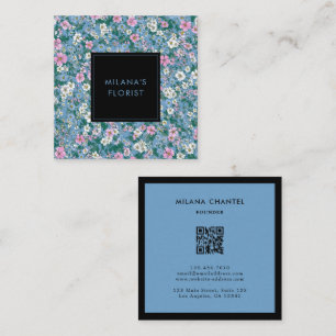Carte De Visite Carré Fleuriste Fleur Moderne Tendance Bleu Rose Blanc