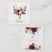 CARTE DE VISITE CARRÉ FLEURS A L'AQUARELLE RUSTIQUE, CRÂNE + FLÈCHE BOHO (Devant / Derrière)