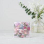 Carte De Visite Carré Fleurs Abstraites d'aquarelle moderne Gold Frame C (Debout devant)