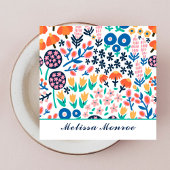 Carte De Visite Carré Fleurs Abstraites modernes Calligraphie Décontract