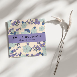 Carte De Visite Carré Fleurs Bleues, Fleurs Violettes, Fleuriste, Boutiq