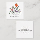 Carte De Visite Carré Fleurs Boho Fabriquées À La Main Par L'Artiste (Devant / Derrière)