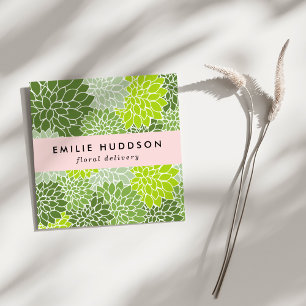 Carte De Visite Carré Fleurs Dahlia Vertes, Fleuriste, Boutique De Fleur