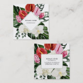 Carte De Visite Carré Fleurs d'aquarelle Feuilles de Monstère tropicale (Devant / Derrière)