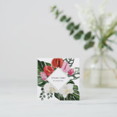 Carte De Visite Carré Fleurs d'aquarelle Feuilles de Monstère tropicale  (Debout devant)