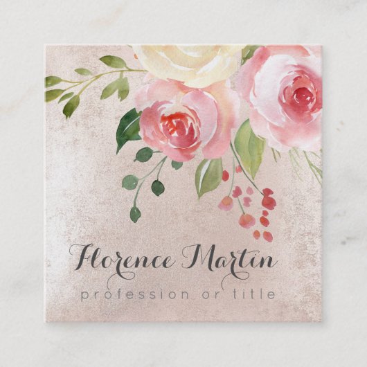 Carte De Visite Carré fleurs d'aquarelle rose (Devant)