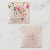Carte De Visite Carré fleurs d'aquarelle rose (Devant / Derrière)