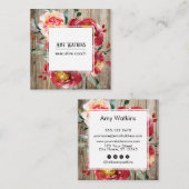 Carte De Visite Carré Fleurs d'aquarelle rouge Bois rustique Icônes soci (Devant / Derrière)