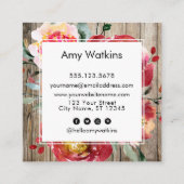 Carte De Visite Carré Fleurs d'aquarelle rouge Bois rustique Icônes soci (Dos)