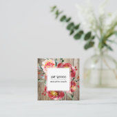Carte De Visite Carré Fleurs d'aquarelle rouge Bois rustique Icônes soci (Debout devant)